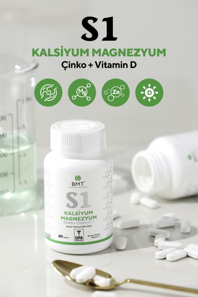 S1™ Kalsiyum, Magnezyum, Çinko, Vitamin D Takviye Edici Gıda 60 Tablet
