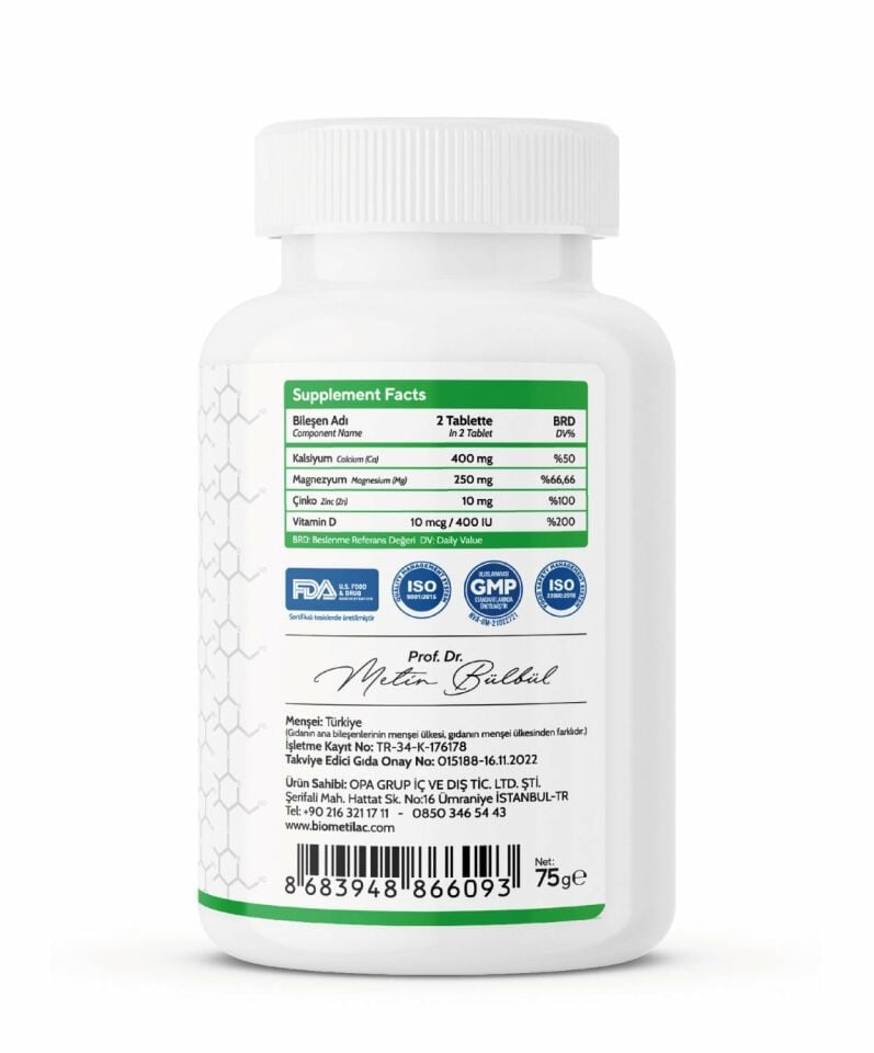 S1™ Kalsiyum, Magnezyum, Çinko, Vitamin D Takviye Edici Gıda 60 Tablet