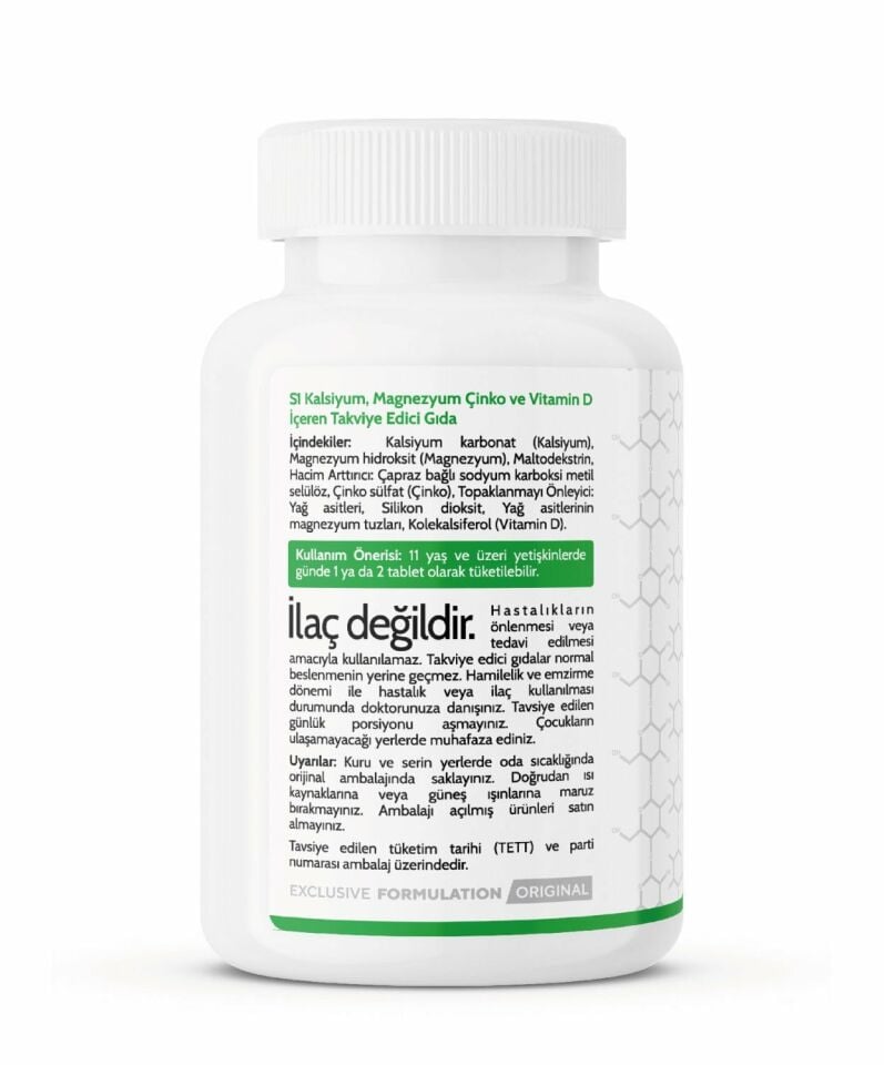 S1® Kalsiyum, Magnezyum, Çinko, Vitamin D Takviye Edici Gıda 60 Tablet