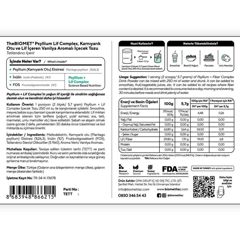 BIOMET Psyllium + Lif Complex