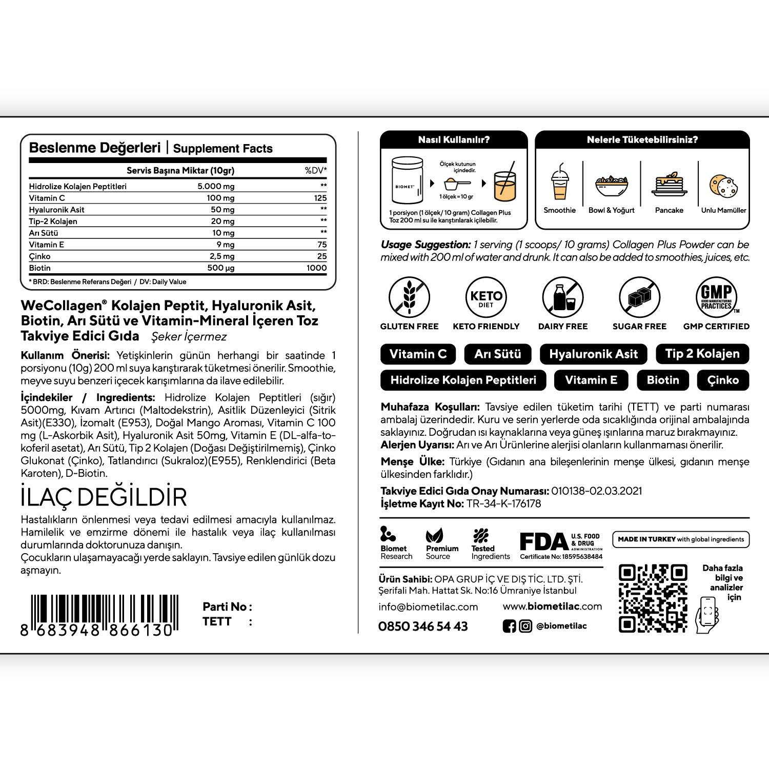 Biomet Collagen Plus Type 1-2-3 Powder 180g