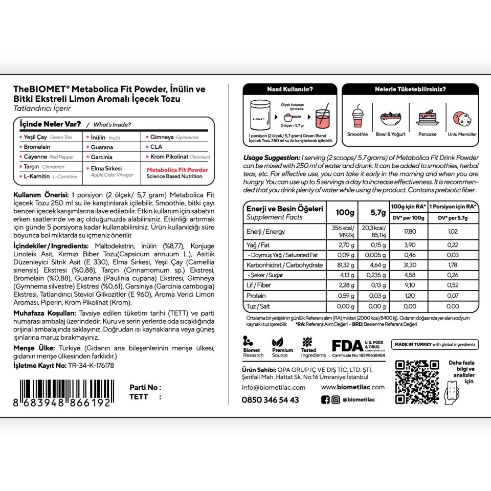 BIOMET Metabolica Fit Powder